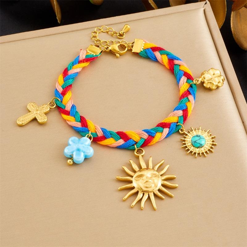 Multicolor Braided Charm Bracelet For Women Gold Plated Flower Star Butterfly Heart Fashion Jewelry синий