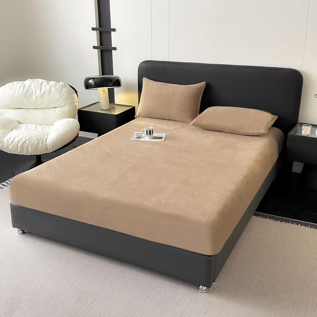 Winter Warm Coral Fleece Fitted Sheet Elastic Mattress Cover Couple Thick Bed Linens Luxury Double Bed King Size 150x200