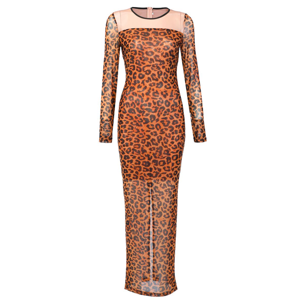 

Европейское и американское женское сексуальное платье миди с круглым вырезом, длинными рукавами и принтом из сетки L