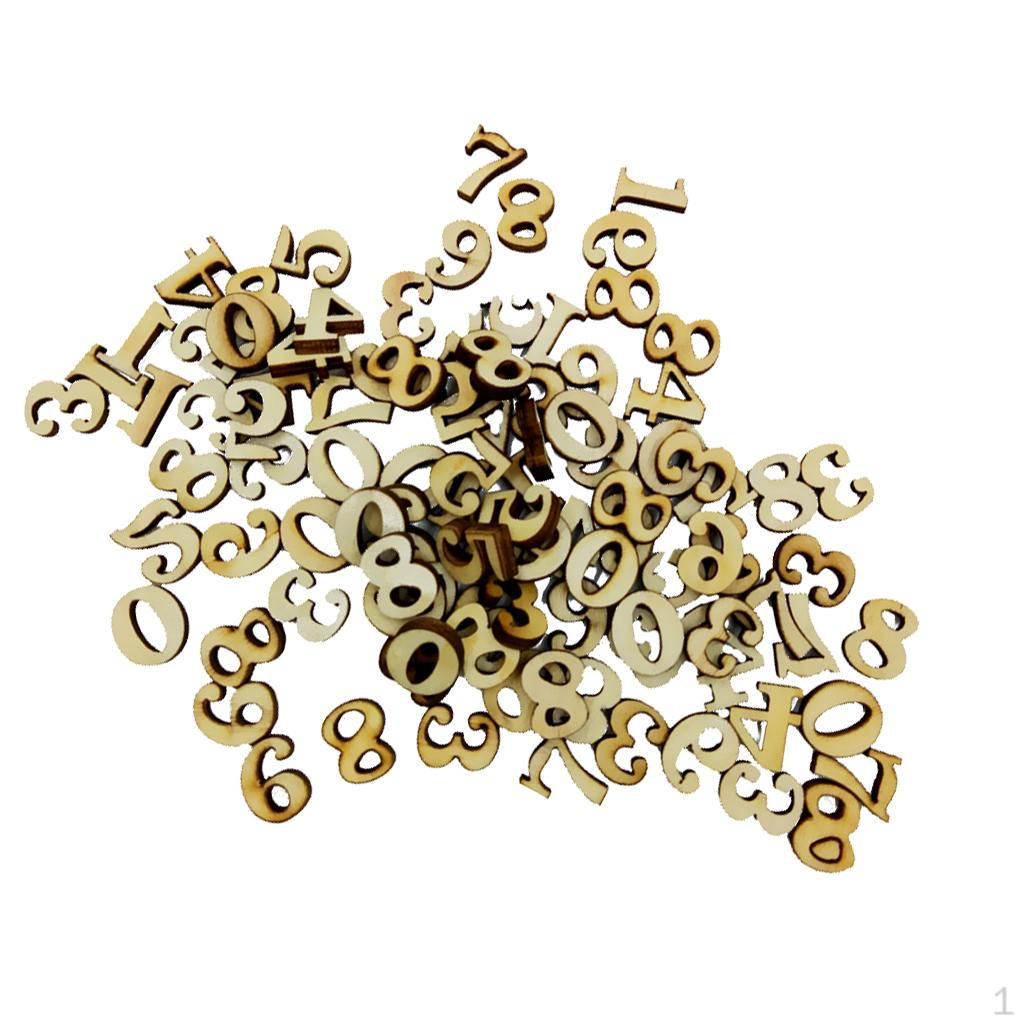 100 Pieces Blank Unfinished Wooden 0-9 Arabic Number Embellishments for