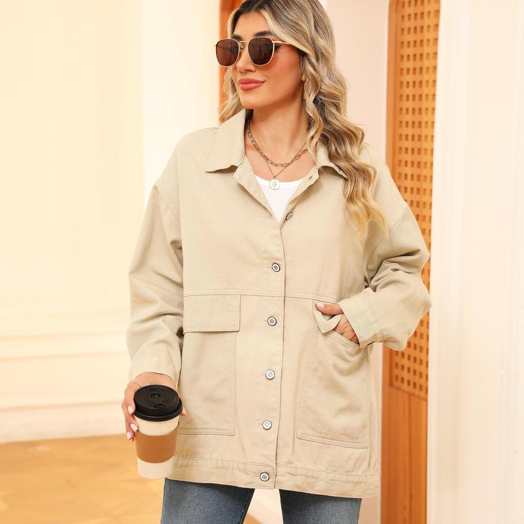 Autumn Women's Long Sleeve Denim Jacket Fashion Loose Versatile Mid-Length Jeans Coat Casual Clothing S-2XL