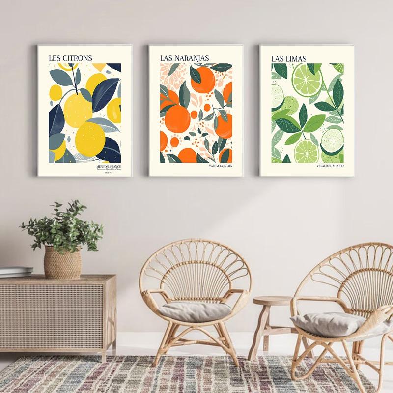 Boho Kitchen Fruit Citrus Lemon Orange Posters Prints Canvas Painting Botanical Wall Art Pictures for Living Room Home Decor