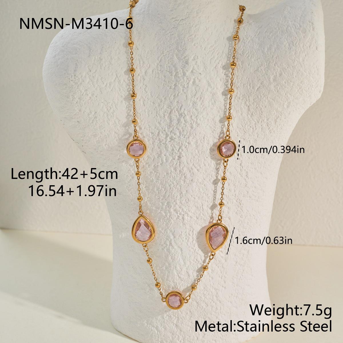 GEMCHIC Women s Gold Plated Stainless Steel Double Layer Necklace with Pink Crystal and White Quartz Beads Geometric Chain Collarbone Jewelry