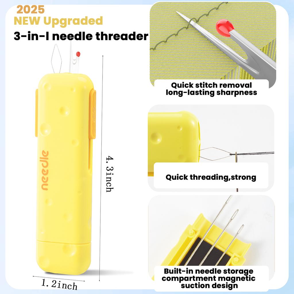 3-in-1 Automatic Needle Threader Seam Ripper with Magnetic Needle Storage Box Quick Sewing Kit DIY Clothing Quilting Supplies