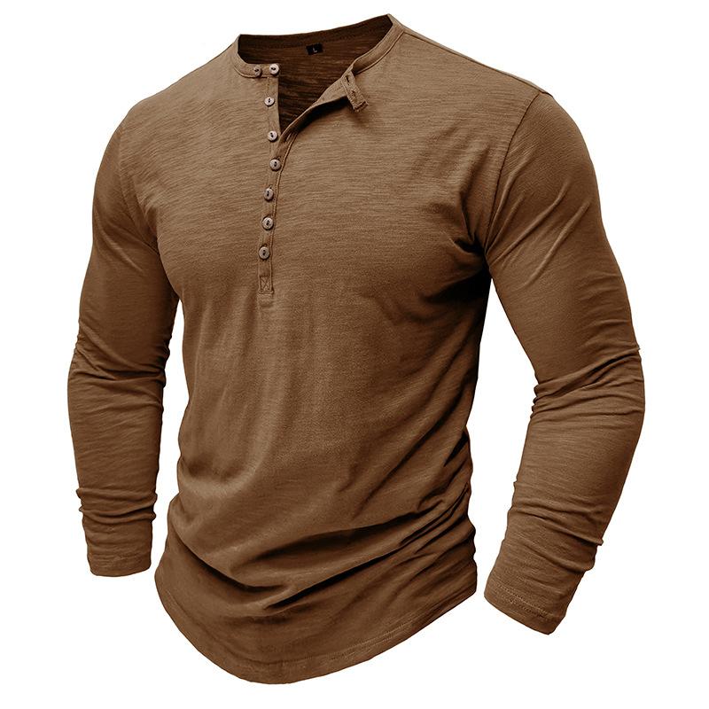Herren Vintage Gewaschenes Henley-Shirt Langarm 7 Knöpfe Slub-Baumwolle Lässige T-Shirt-Oberteile