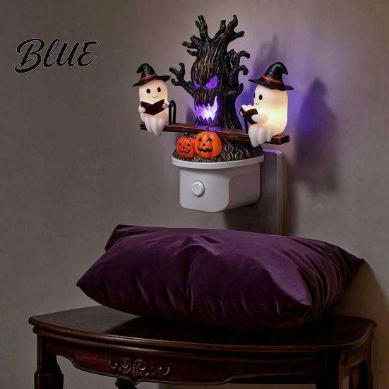 Halloween Night Light Light Plug-in Resin Seesaw Ghost And Dead Tree Child-friendly Lamp Waterproof Spooky Decor for Bedroom Party Ornament Scary