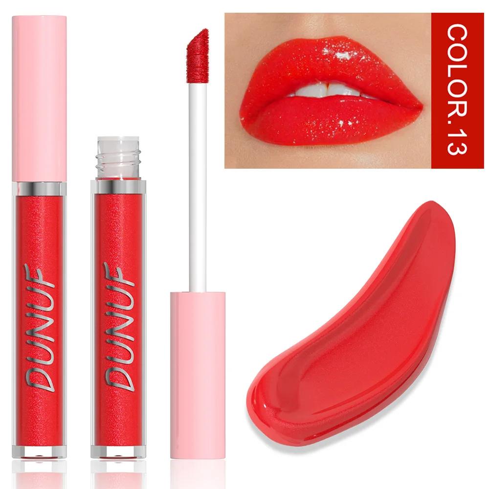 DUNUF Water Light Lip Glaze Mirror Glass Nude Pink Brown 16 Colors Highly Pigmented Lip Gloss Hydrating Sexy Red Lipstick Makeup