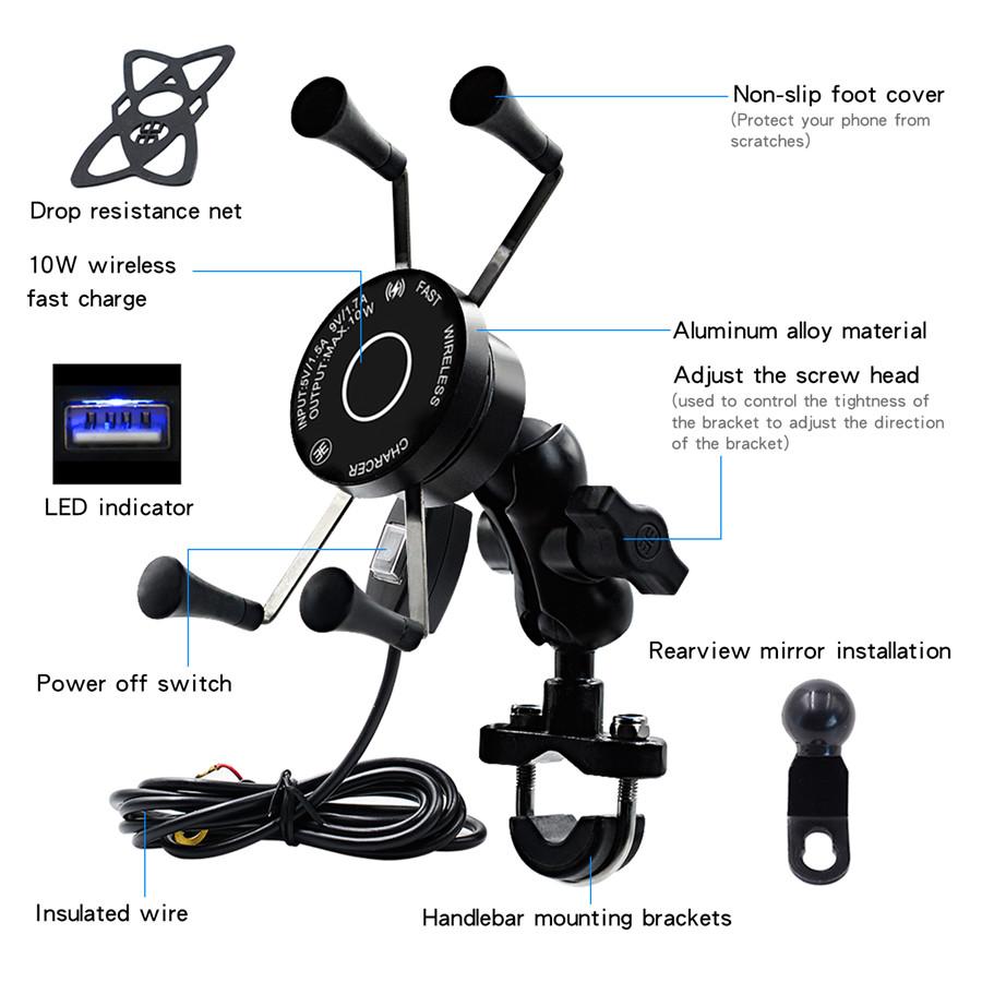 Motorcycle Wired + Wireless Phone Holder
