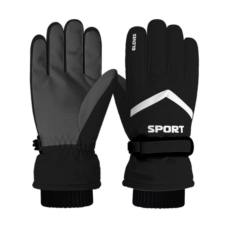 Men s Black Fleece-Lined Touchscreen Ski Gloves