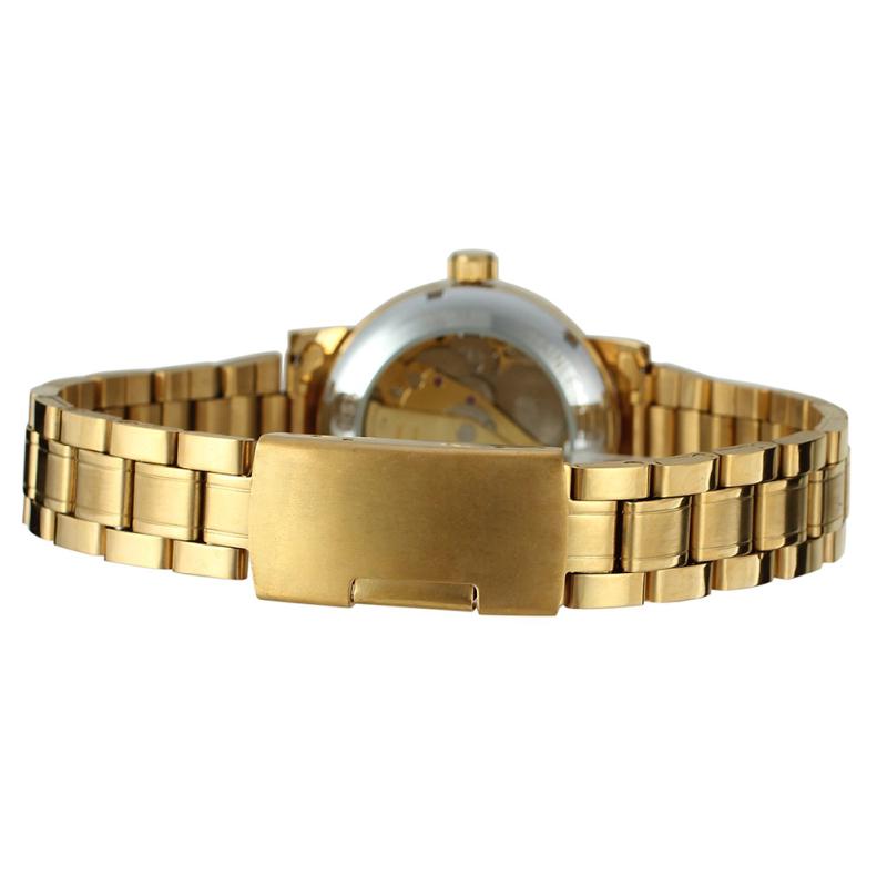 Winner Lady Auto Mechanical Watch Skeleton Dial Roman Numeral Steel Watchband Wristwatch
