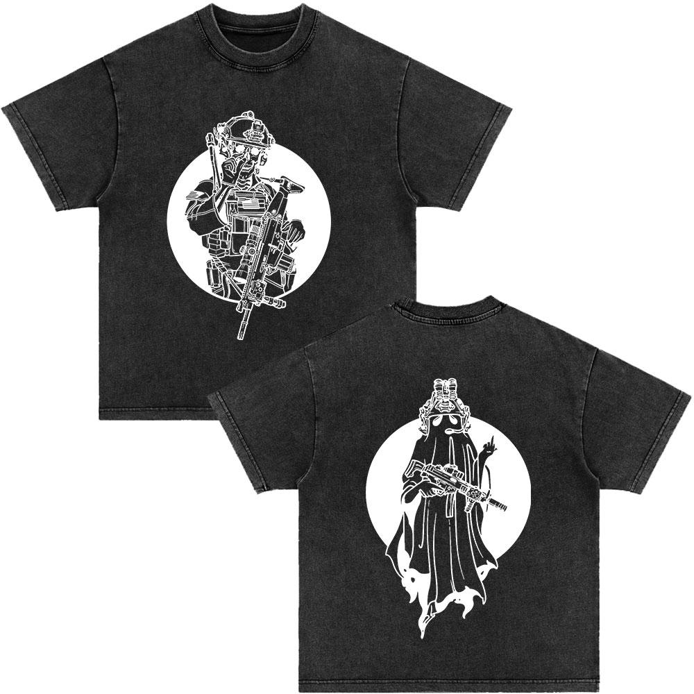 Forward Observations Group Be Seeing You Washed Vintage T-shirt Skeleton Graphic Punk Gothic T-Shirts Men Women Oversized Tshirt