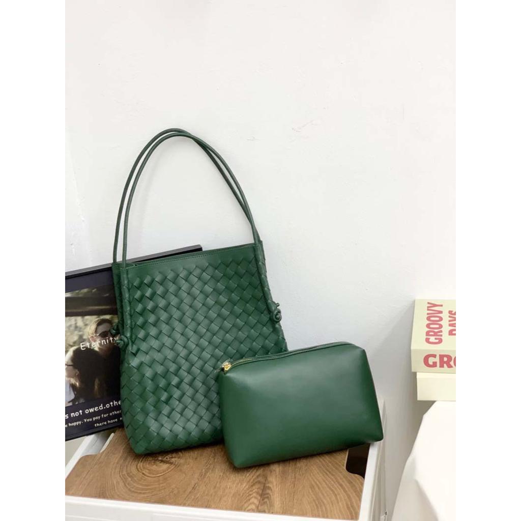 New knot leather woven shopping bag mother and child bag tote bag commuter large capacity underarm shoulder bag women