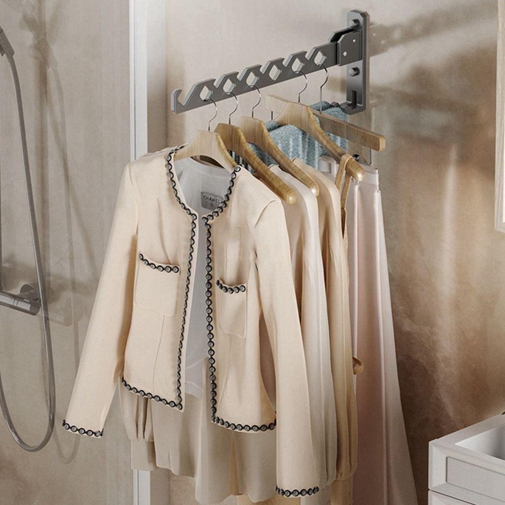 Foldable Clothes Drying Rack Single Lever Indoor Clothes Drying Pole Wall-mounted Hanger Holder