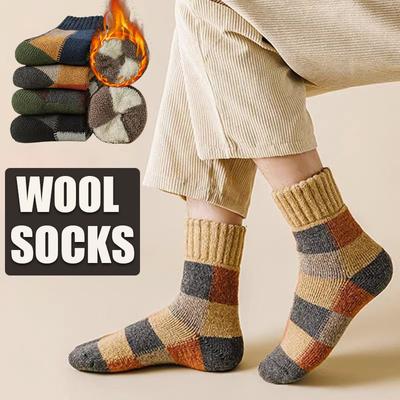 5 paires Hiver Chaussettes Chaudes Thermiques Colorblock Épaisses en Laine Chaussettes Chaudes Colorblock Douces Confortables en Peluche Neige Sol Haute Qualité