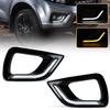 1 Pair For Nissan Navara NP300 2015 2016 2017 2018  Daytime Running Light Yellow Turn Signal Lamp Chrome/Black Cover LED DRL