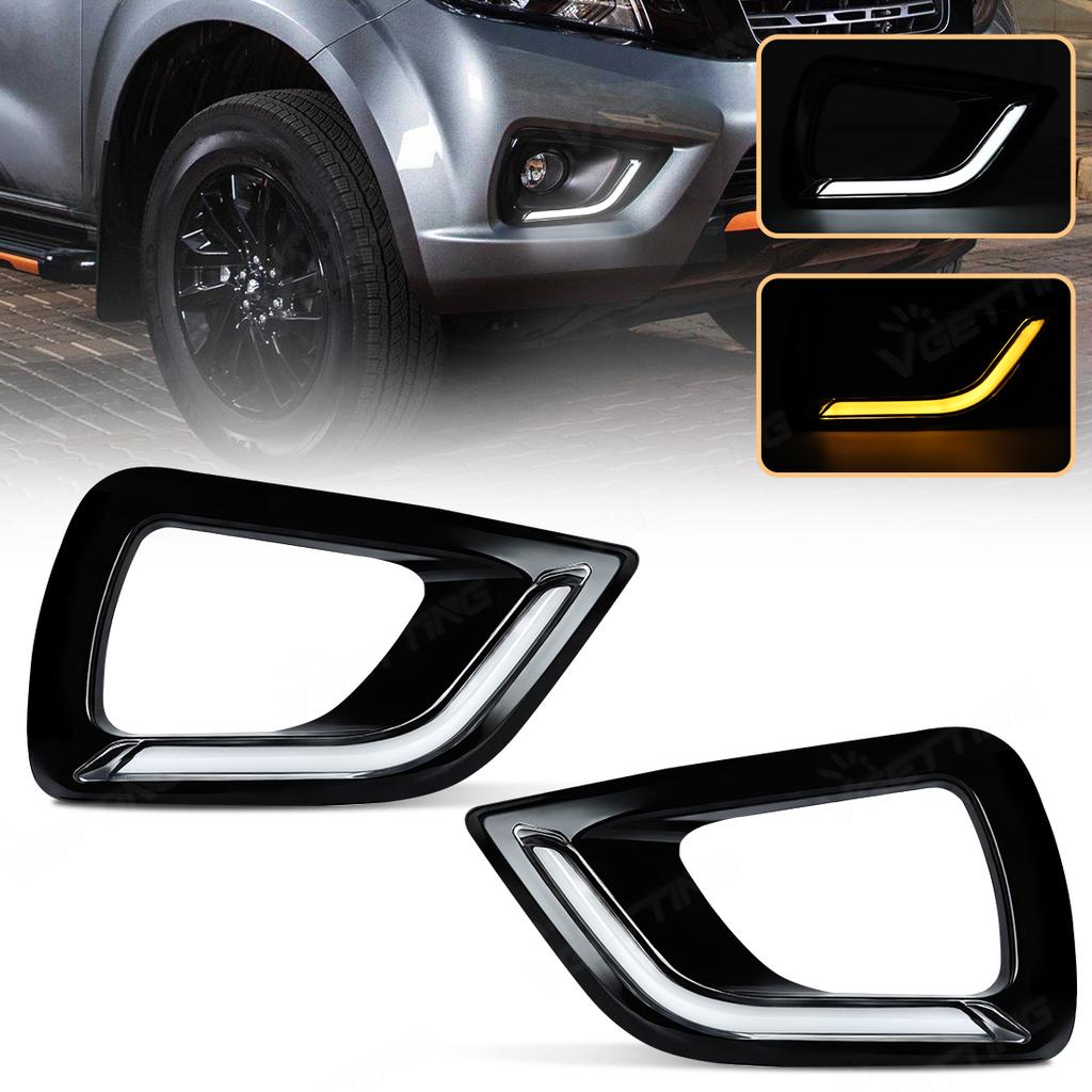 1 Pair For Nissan Navara NP300 2015 2016 2017 2018  Daytime Running Light Yellow Turn Signal Lamp Chrome/Black Cover LED DRL