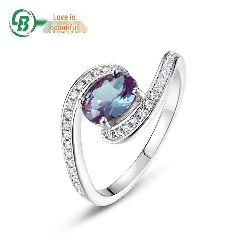Elegant S925 Sterling Silver Alexandrite Ring with Full Pave Design
