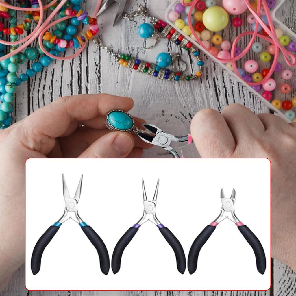 3Pcs Jewellery Pliers for Jewellery Making Pliers Tool with Long Nose Pliers Chain Pliers Wire Cutters Pliers Tool