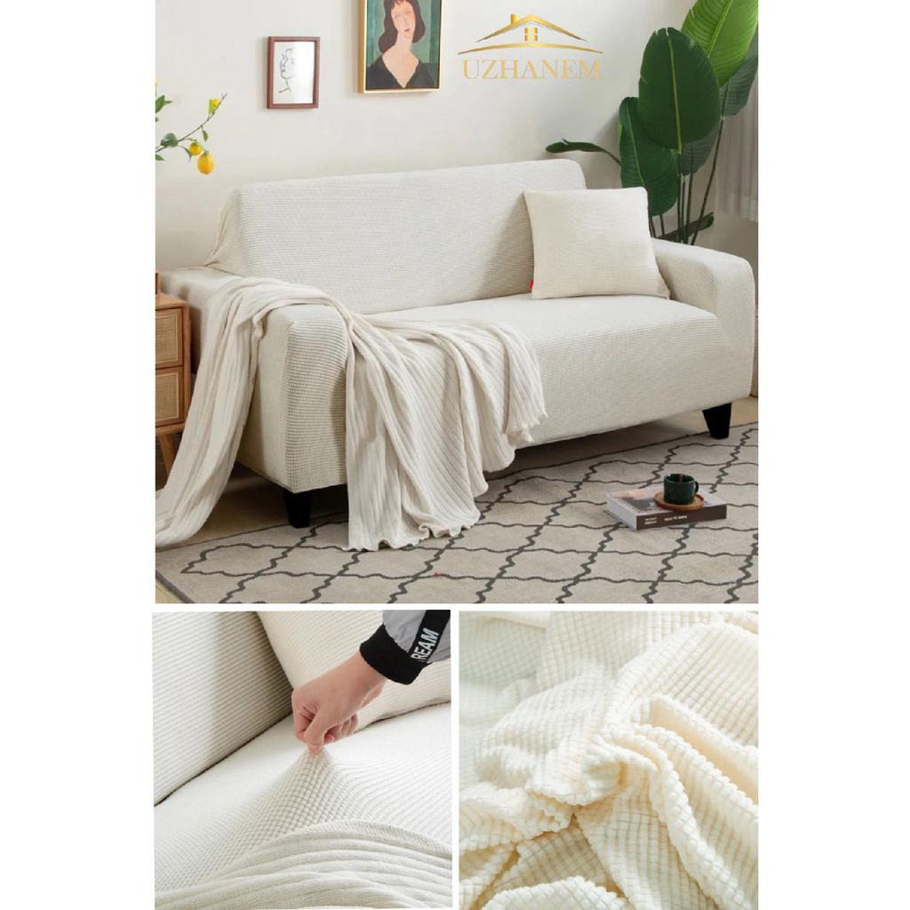 Lycra Stretch Elastic Flexible Washable Square Pattern Three-seater Sofa Cover Sofa Cover