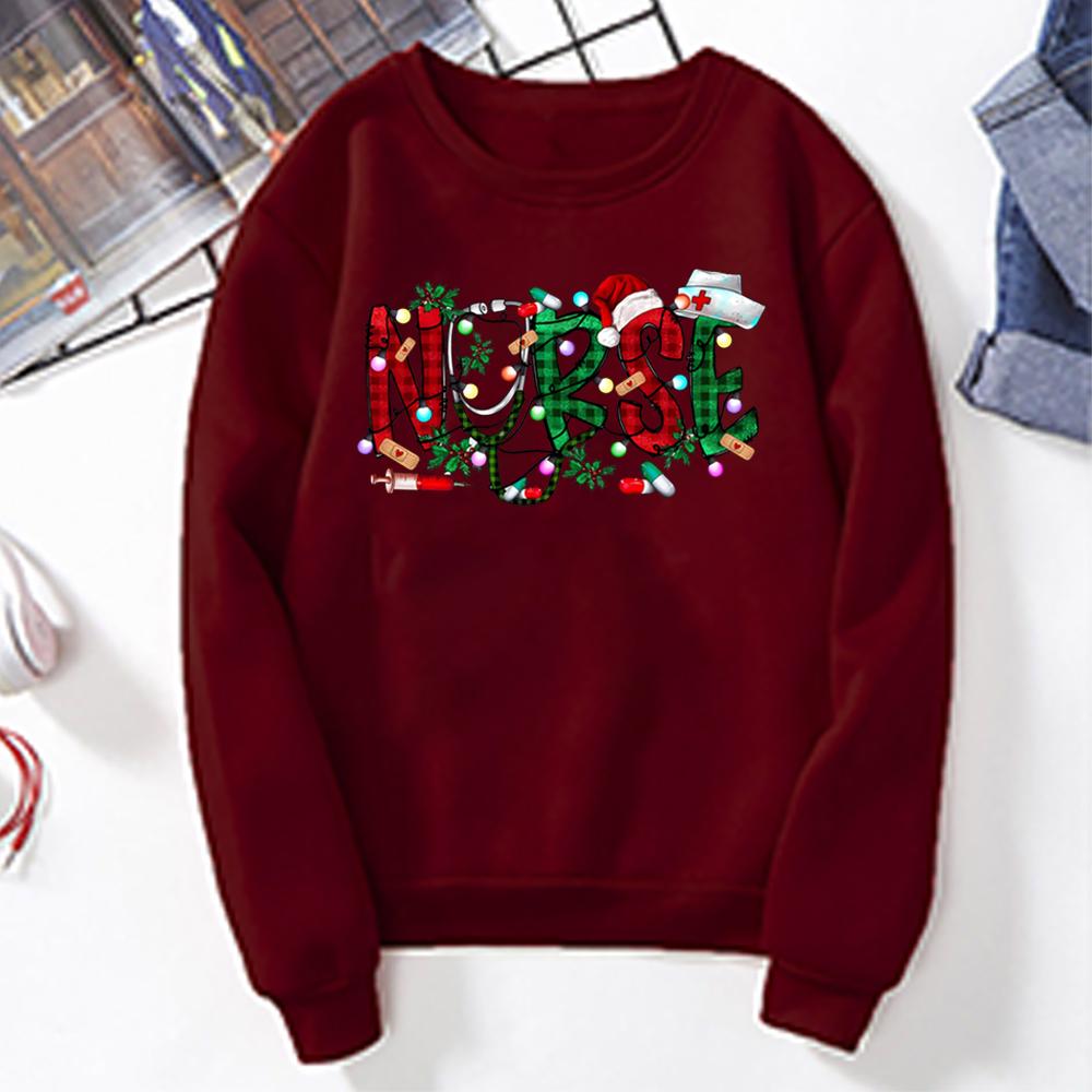 Hanorac unisex de Crăciun pentru asistență medicală Hanorac pentru școala de asistență medicală Pulover de Crăciun Asistentă Pulover de Crăciun Fericit Hanorac cu gâtul rotund Cadou de petrecere de Crăciun