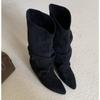 Ny Stil Dams Höst Vinter Veckade Dam Western Cowboystövlar Invändig Höjning Riddar Ankelstövlar Zapatos De Mujer