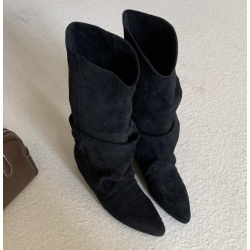 Ny Stil Dams Höst Vinter Veckade Dam Western Cowboystövlar Invändig Höjning Riddar Ankelstövlar Zapatos De Mujer
