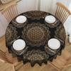 Blume des Lebens Mandala Schwarz Gold Tischdecke Rund Ölfest Heilige Geometrie Tischabdeckung Tuch für Küche 60 Zoll