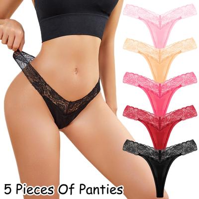 5-Piece Plus Size Women's Lace Low-Rise Thong Set