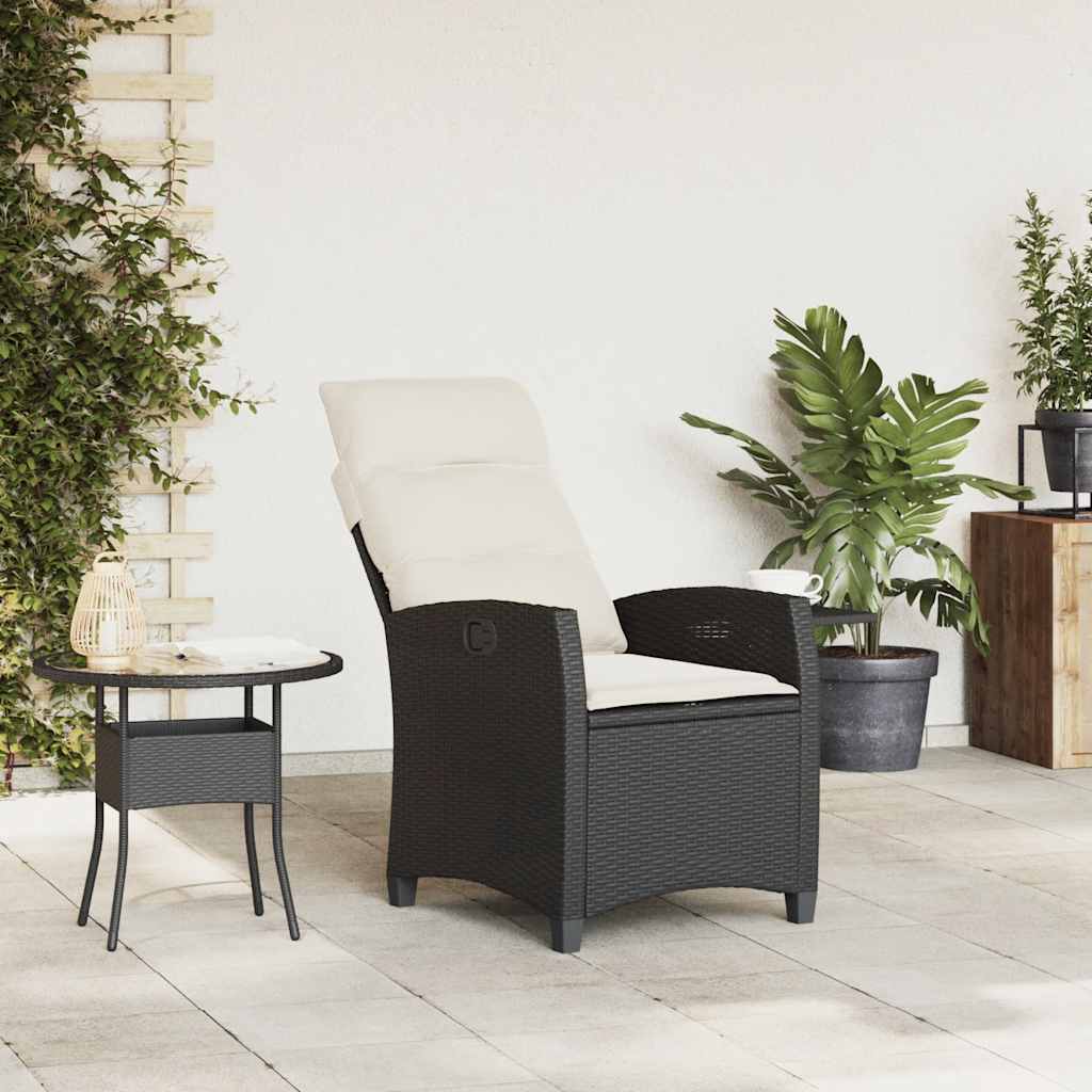 Garden Armchair with Side Table Adjustable Black Poly Rattan