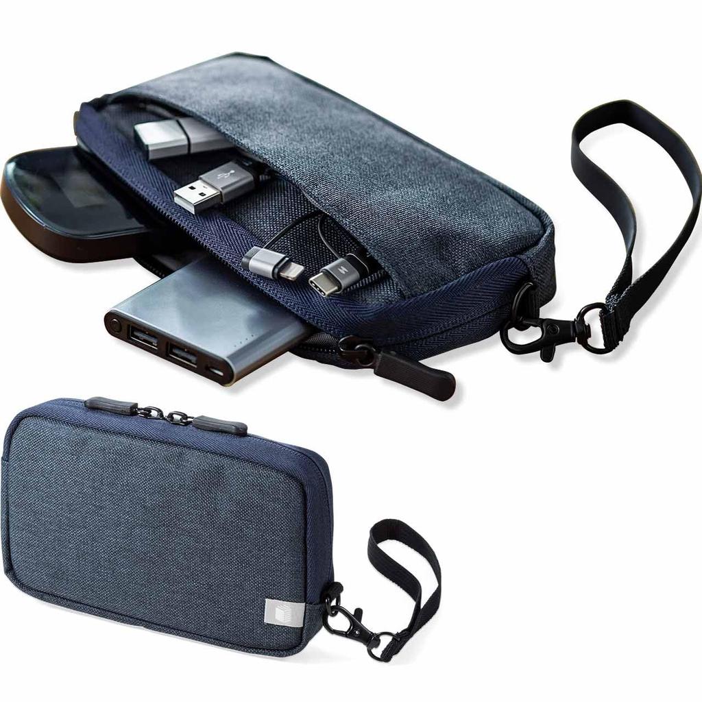 Sanwa Direct Gadget Business Handy Item Storage Pouch, Slim, Travel, Trip, Pouch, Small, Navy, 200-BAGIN012NV