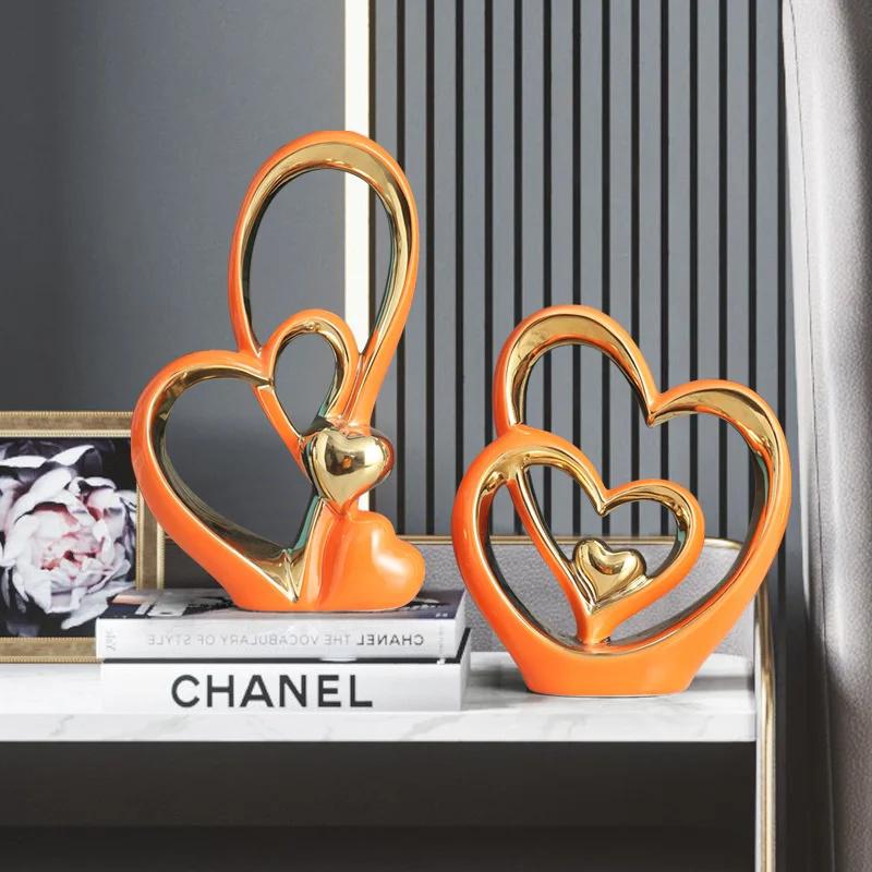 Sculpture décorative d'ambiance romantique nordique en céramique, connexion amoureuse, lumière, luxe, combinaison, décoration pour la maison, la Saint-Valentin