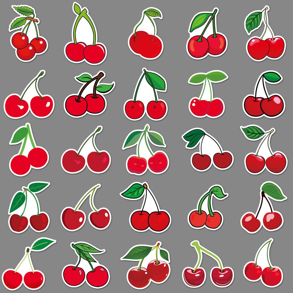 50 Cherry Doodle Personality Cartoon Fruit Children's Gourmet Card DIY Mobile Suitcase Sticker Waterproof