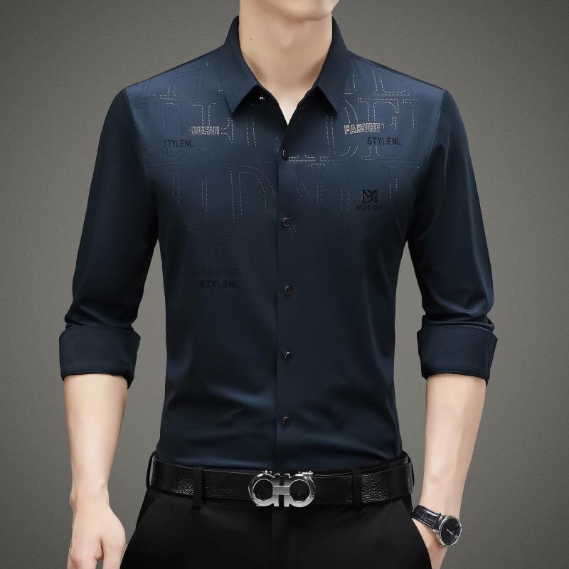 

Осенняя новая мужская рубашка с длинными рукавами в деловом стиле, бесшовная, не требующая глажки, с четырьмя эластичными вставками по бокам 58