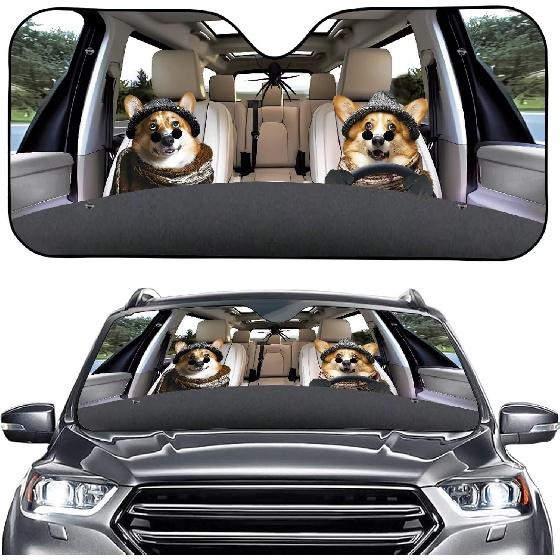 Talayituse Funny Family Dogs Print Windshield Sunshade for Car SUV Truck Foldable Uv Ray Reflector Front Window Sun Shade Visor Shield Cover