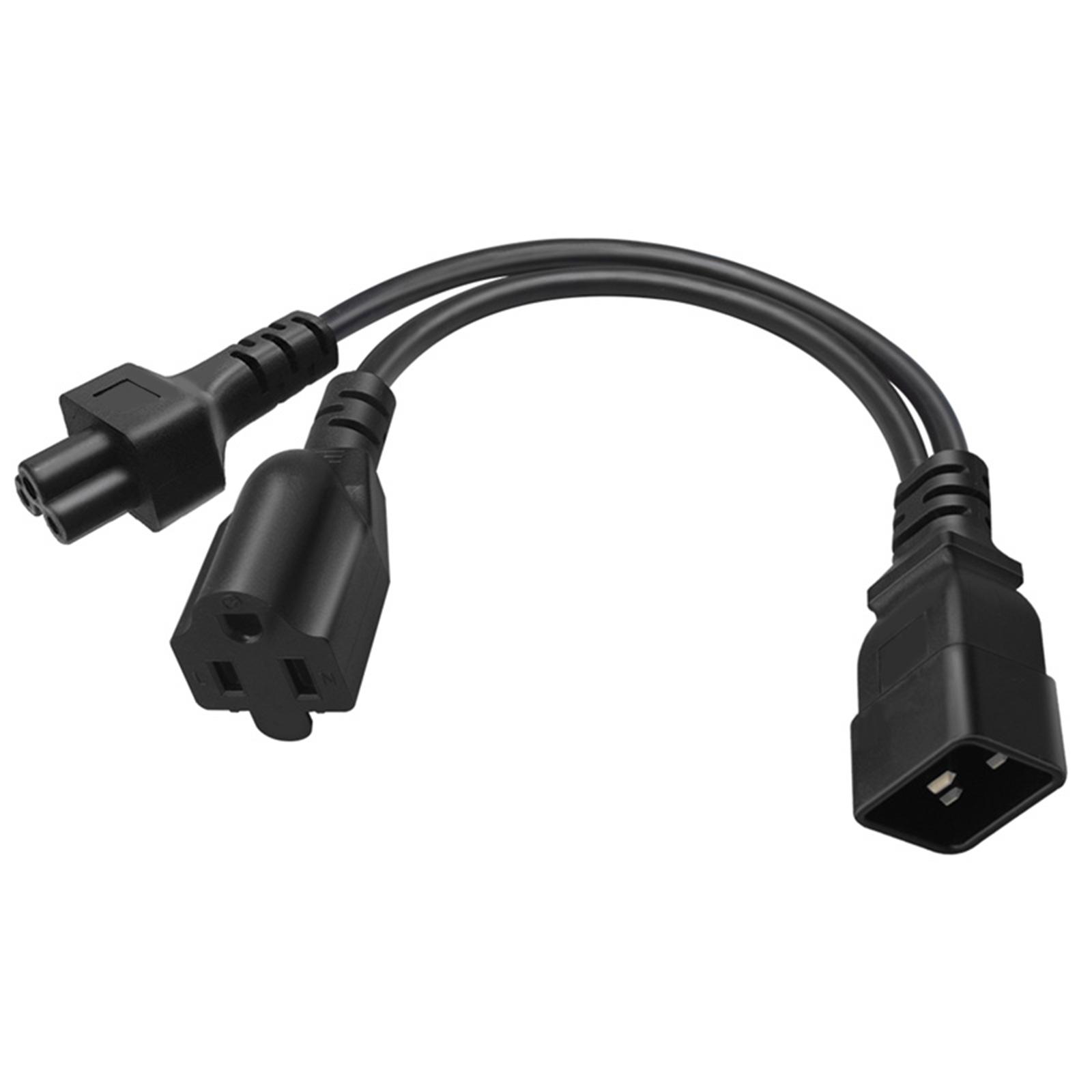 

1 to 2 Power Adapter Cable Line IEC320 C20 to Nema 5-15R+IEC320 C5 Connectors Cord Wire 32cm Length