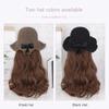 Bucket Hat Bow Top Hat Wig Korean Style Long Curly Wave Hair Fisherman Hat Wig  Autumn Winter