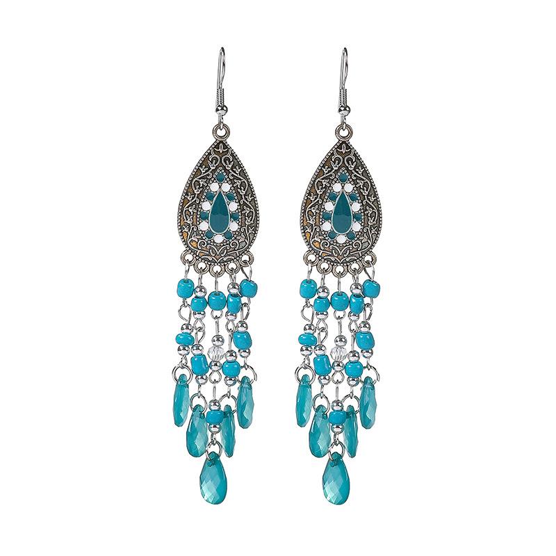 Long fringed earrings Bohemian water drop fringed earrings Ethnic vacation style stud earrings