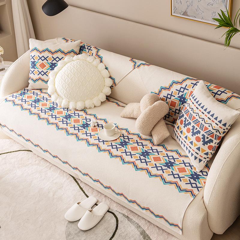 Retro Cotton and Linen Sofa Cushion Nordic Summer Universal Cushion Sofa Cover Backrest Towel