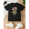 Taglie europee Bambini Questa Adorabile Maglietta Girocollo Presenta una Stampa Floreale a Tulipani, Rendendola una Scelta Casual e alla Moda per le Ragazze