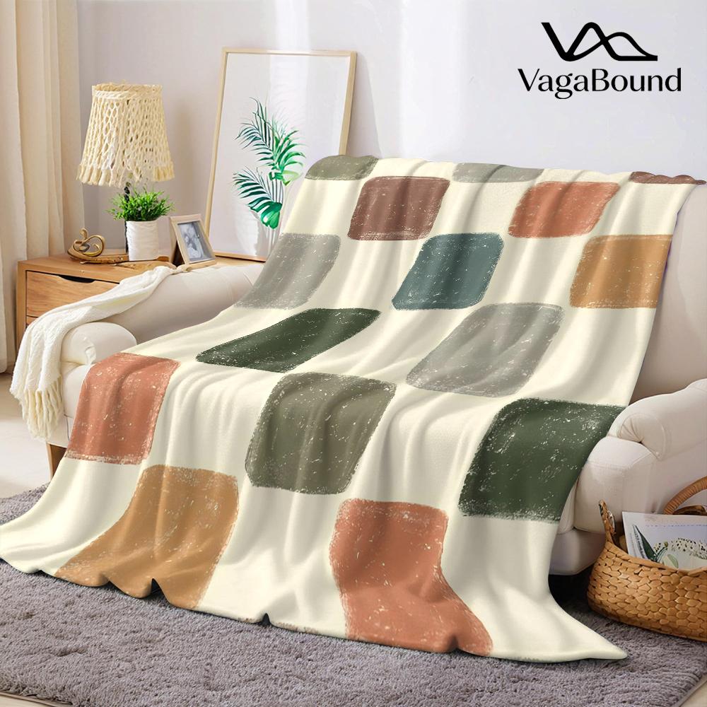 Earthy Brush Squares Flannel Blanket Warm Soft Halloween Christmas Couch Warm Cozy Decorative Decor Gift for All Season