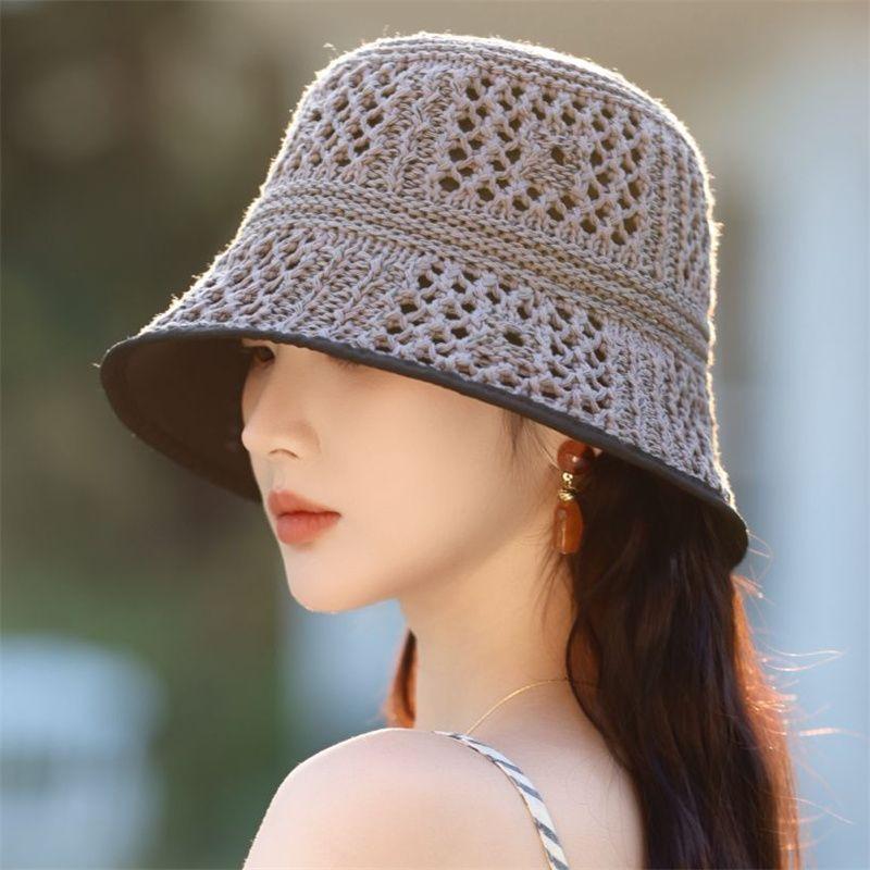 Pălărie de pescar tricotată coreeană cu goluri pentru femei, pentru vară, subțire și respirabilă, pălărie de soare