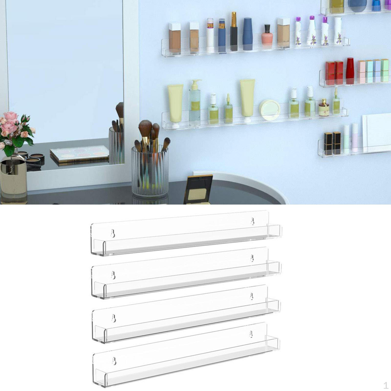 

Акриловые прозрачные настенные полки для лака для ногтей с отсоединяемыми концевыми вставками, держатель плавающий 4pcs