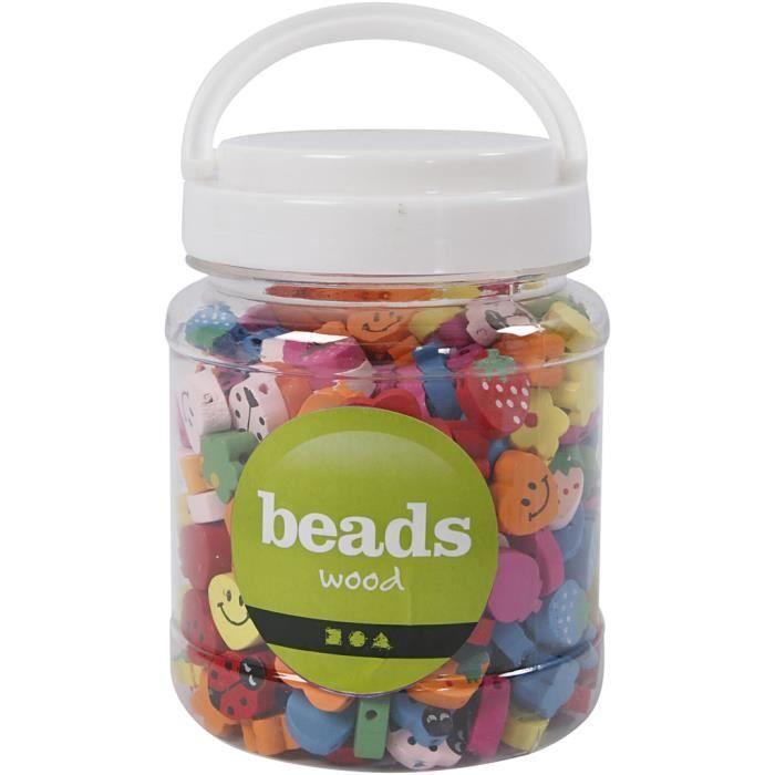 Fun Wooden Beads, Bright Colors - Pack with 6 Designs. Ref 571050