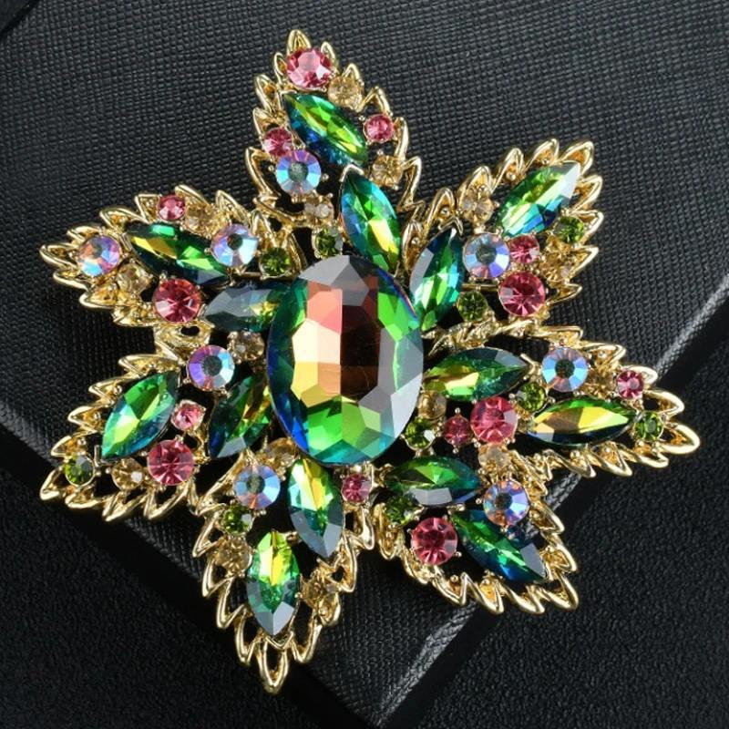 Luxury Elegant Colored Crystal Brooch Rhinestone Pearl Brooch Needle Clothing Suit Coat Accessories