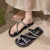 Flat-bottomed French Set-toed Small Cool Slippers Fairy Shoes 2025 New Summer Soft-soled with Skirt Rhinestone Sandals