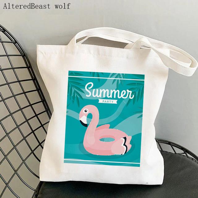 Frauen Shopper Tasche Flamingo Art Level Of Flamingos in Gold Tasche Harajuku Shopping Canvas Shopper Tasche Mädchen Tote Schulter Lady Bag
