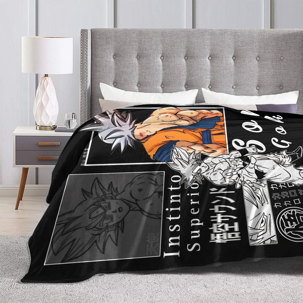 DBZ Kanji Blanket Cover Ultra Instinct Goku Fleece Throw Blankets Summer Air Conditioning Portable Ultra-Soft Warm Bedspreads,