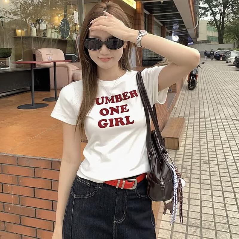 YUZHAOLIN Women s Trendy Letter Print Slim Fit T-Shirt XL