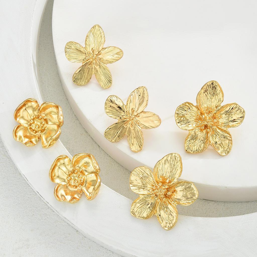 6 Piece Fashion Metal Flower Earrings Set Jewelry Women Trendy Shiny Daily Party Accessory Decorative Gift Idea For Her