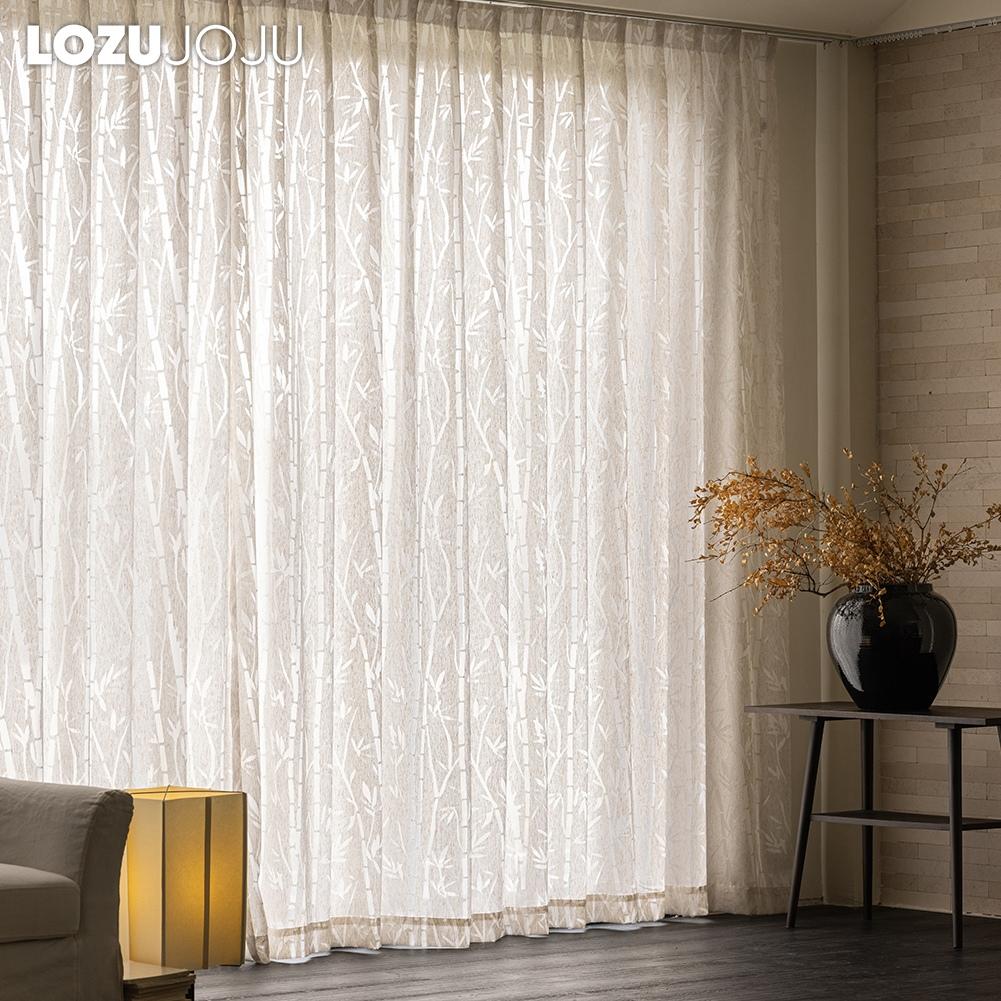 1PC LOZUJOJU Elegant Bamboo Voile Drape Jacquard Translucent Sheer Curtain for Bedroom Living Room Home Decor